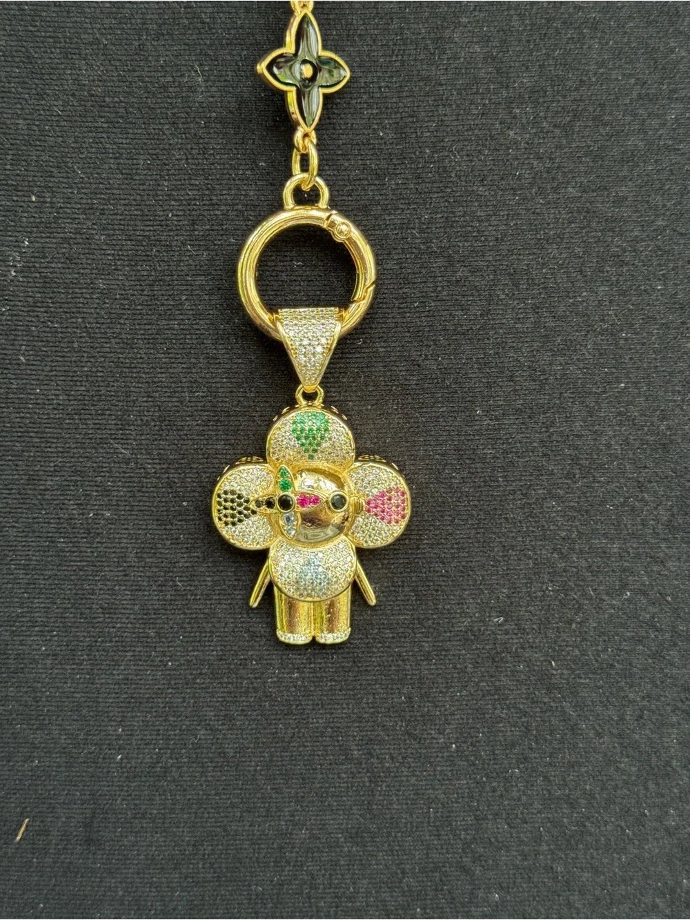 NWOT Gold Monogram Multicolor Mascot Bag Charm Extender Black Camellia Key chain